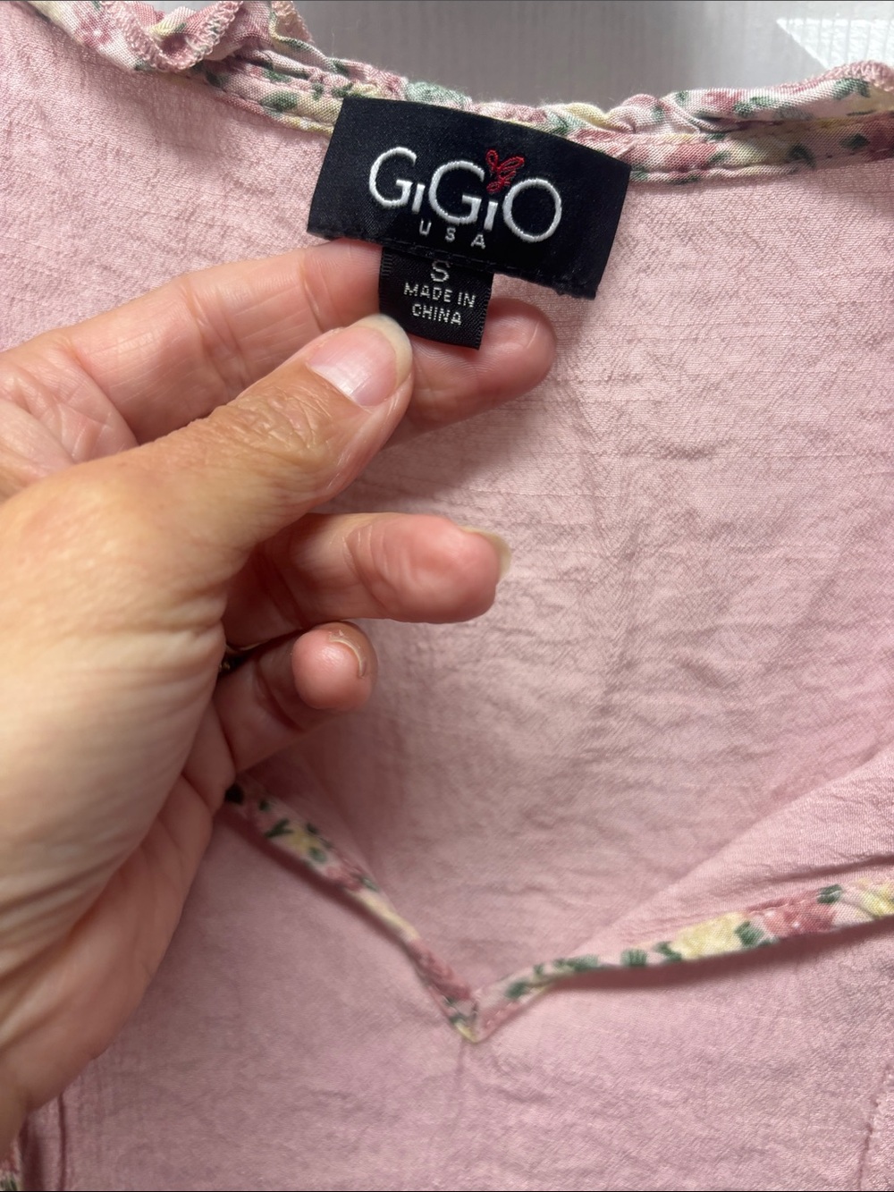 Grigio Pink Floral Patchwork Ruffle-Sleeve Tunic Top Small - Picture 2 of 4